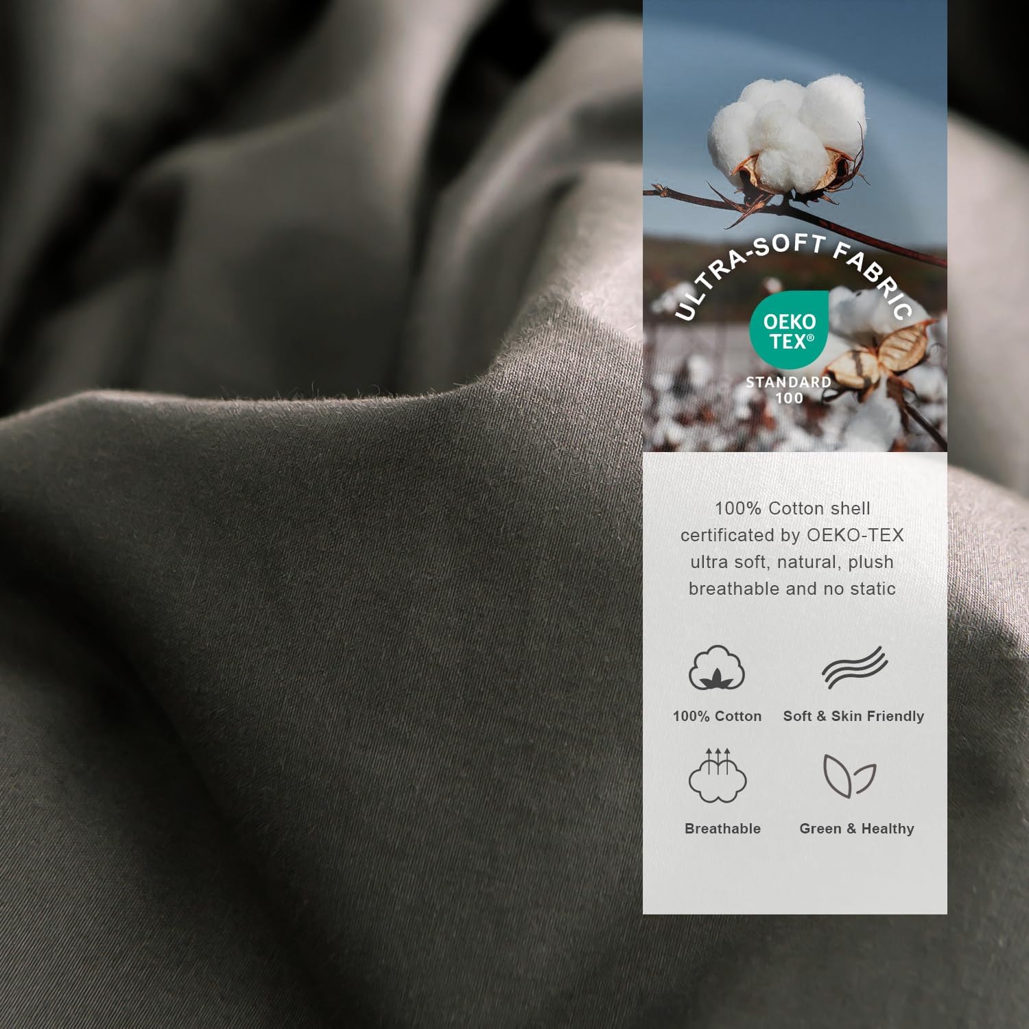 Royoliving – Edredón de plumas de pato gris, pesado, tamaño Queen o matrimonial, grueso, gris carbón, funda de 100 % algodón, para el invierno, con