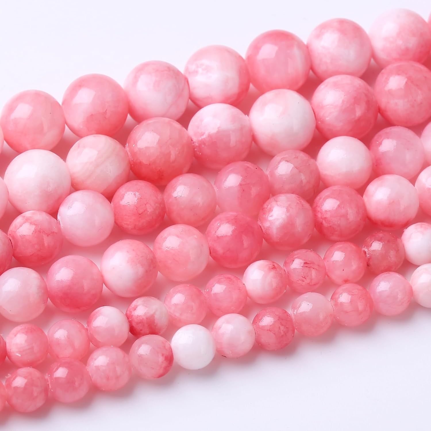 Cuentas sueltas redondas de jade persa rosa blanco de 0.394 pulgadas (0.394 in), cuentas de gemas naturales, cuentas de piedra de energía de cristal