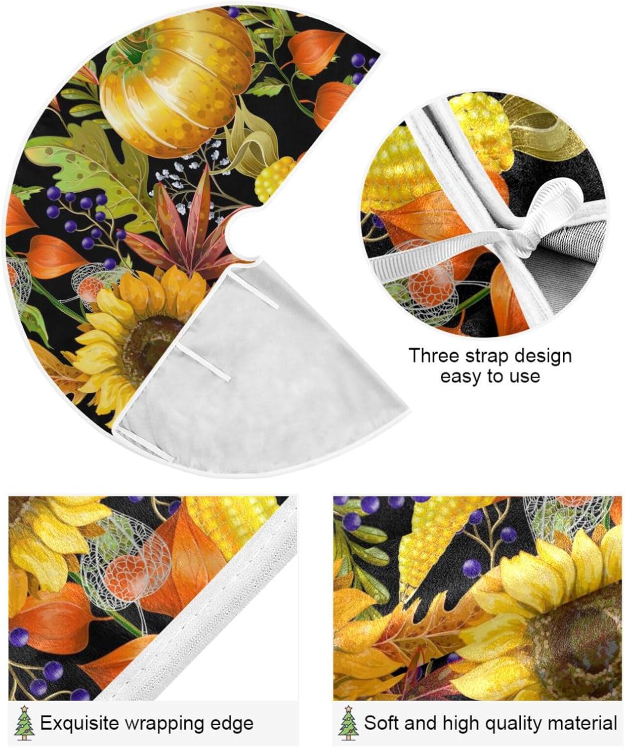 Faldones de árbol de calabazas, girasoles de otoño, falda de árbol feliz Navidad, faldas de árbol para árboles grandes, árbol de decoración de