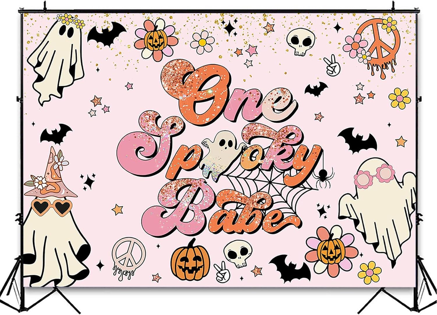 Avezano Telón de fondo con texto en inglés “One Spooky Babe”, decoración de fiesta de primer cumpleaños, decoración de fiesta de primer cumpleaños,