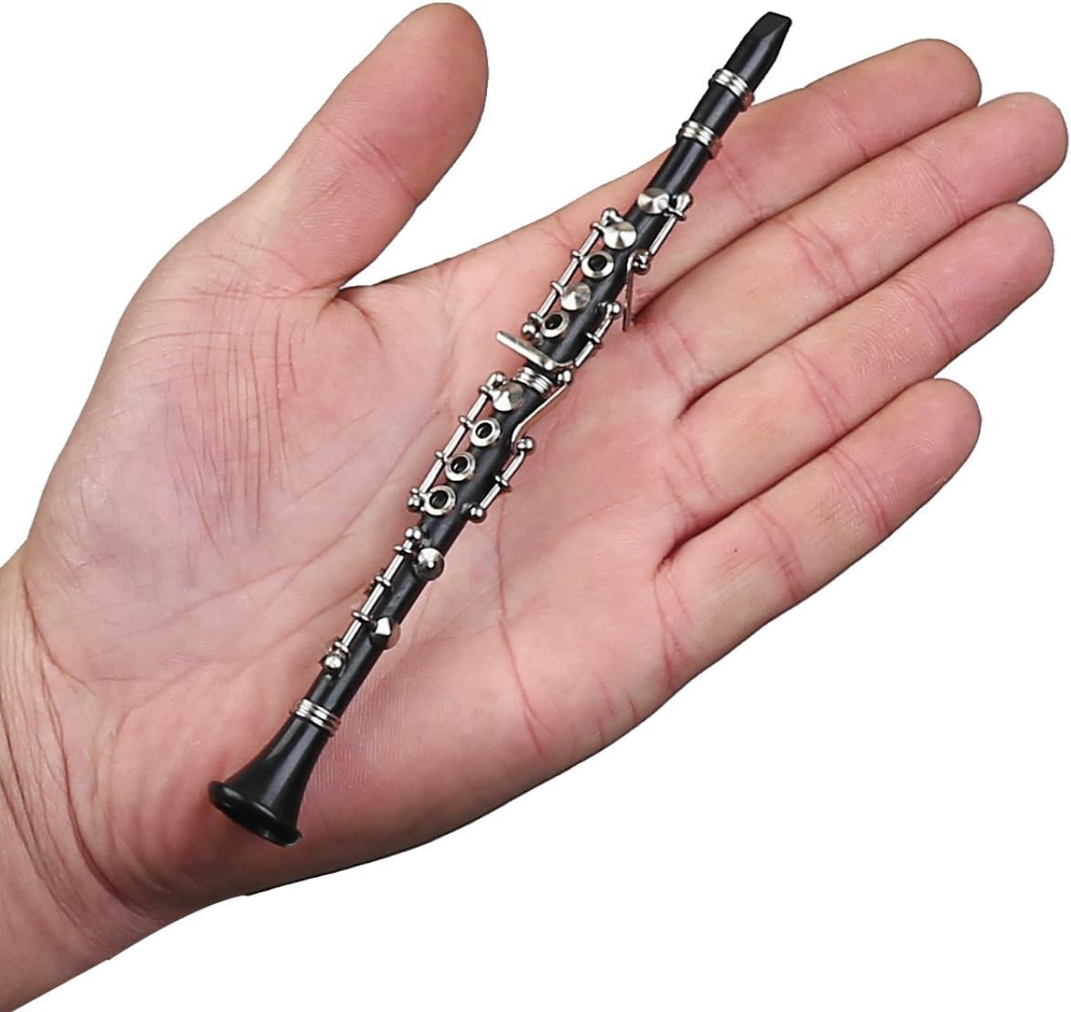 Dselvgvu – Clarinete miniatura con soporte y estuche, mini instrumento musical réplica en miniatura, modelo de casa de muñecas, mini clarinete para
