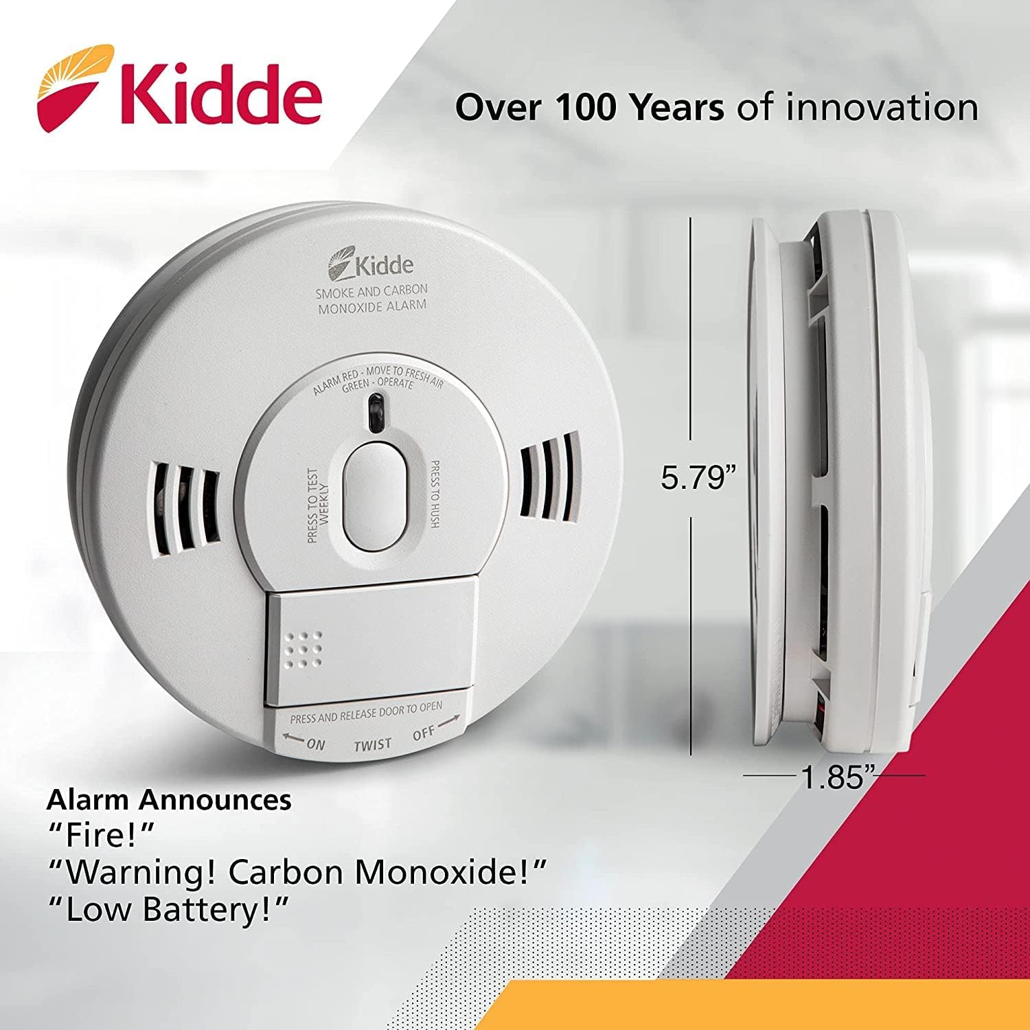 Kidde Detector de humo y monóxido de carbono, con cable duro, combinación de interconexión de humo y CO alarma con batería de respaldo, alerta de