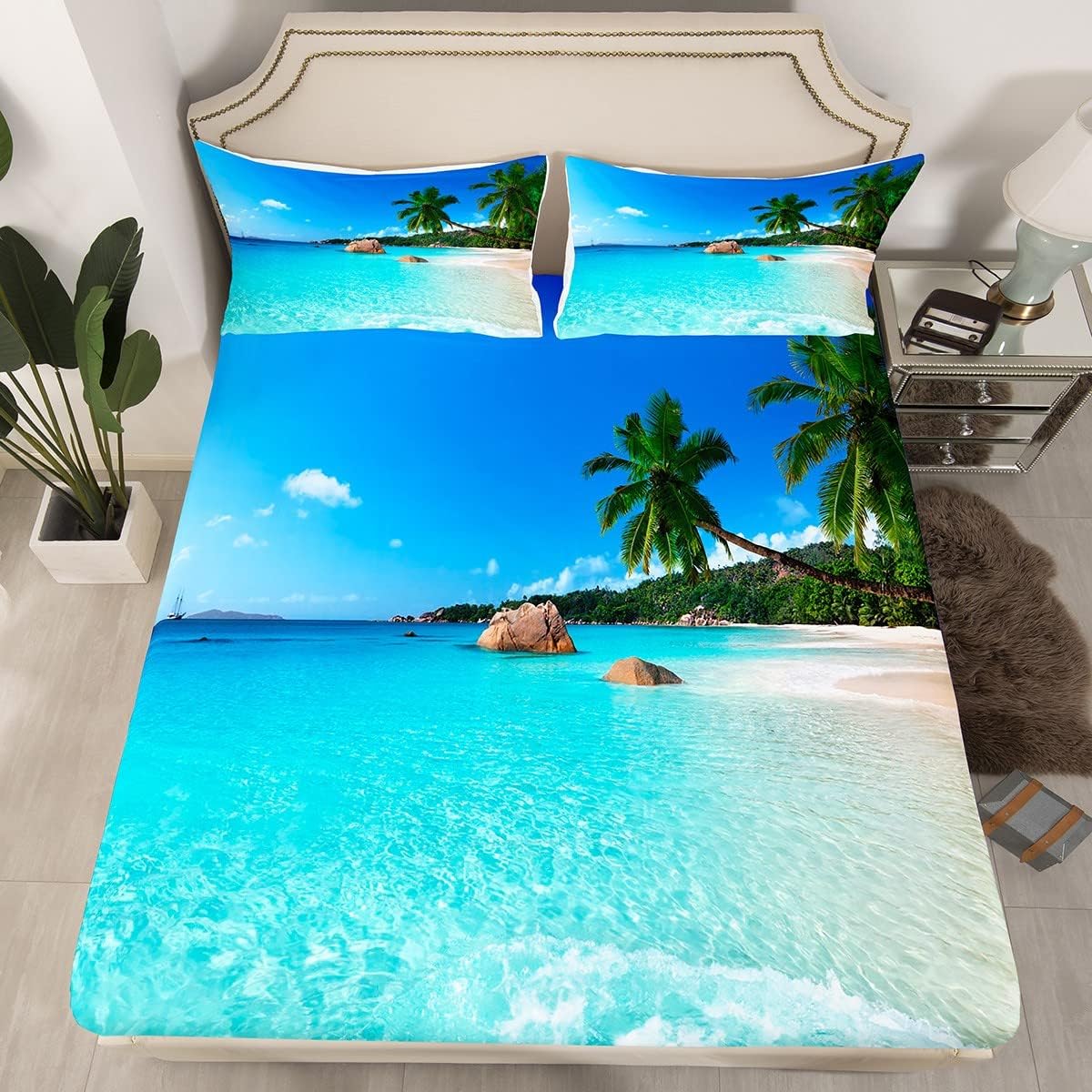 Erosebridal Juego de sábanas tamaño King con temática oceánica, juego de ropa de cama de playa hawaiana estilo hawaiano para niños, adolescentes,