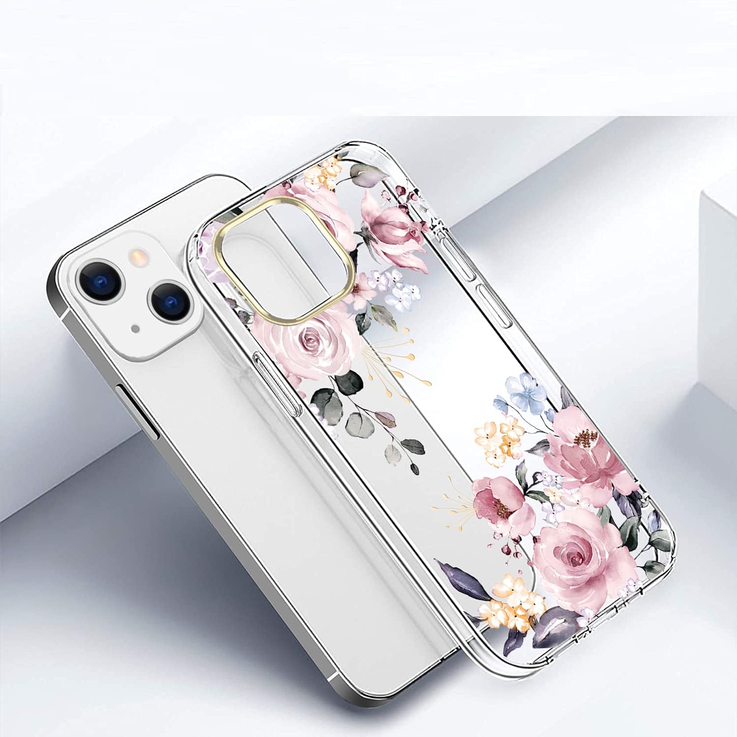luolnh Funda compatible con iPhone 15 Plus, para mujeres y niñas, a prueba de golpes, transparente, patrón floral, carcasa trasera dura para iPhone