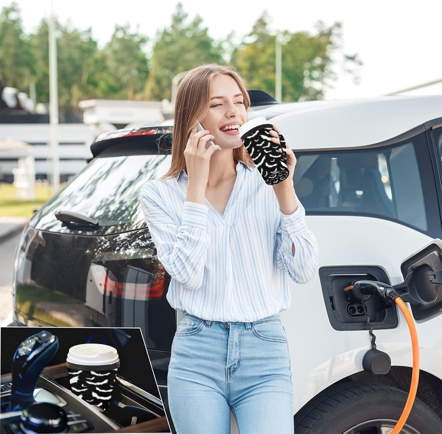 Bat Animal – Funda para café helado con asa, diseño gótico de murciélagos de Halloween reutilizable de neopreno con aislamiento para bebidas frías,
