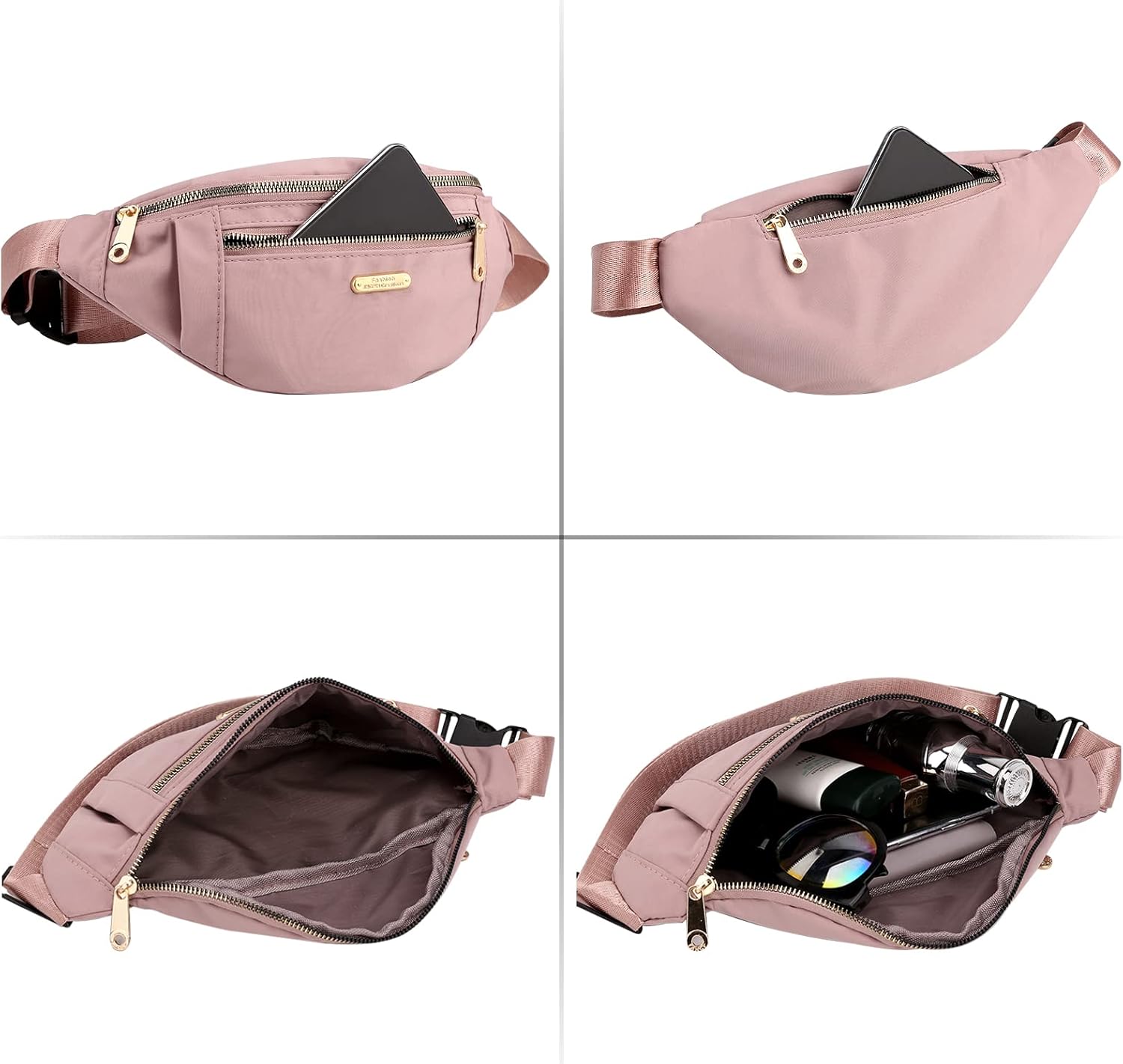 Riñonera de 2 piezas, bolsa cruzada para mujeres y hombres, impermeable, para correr, senderismo, viajes, Negro –