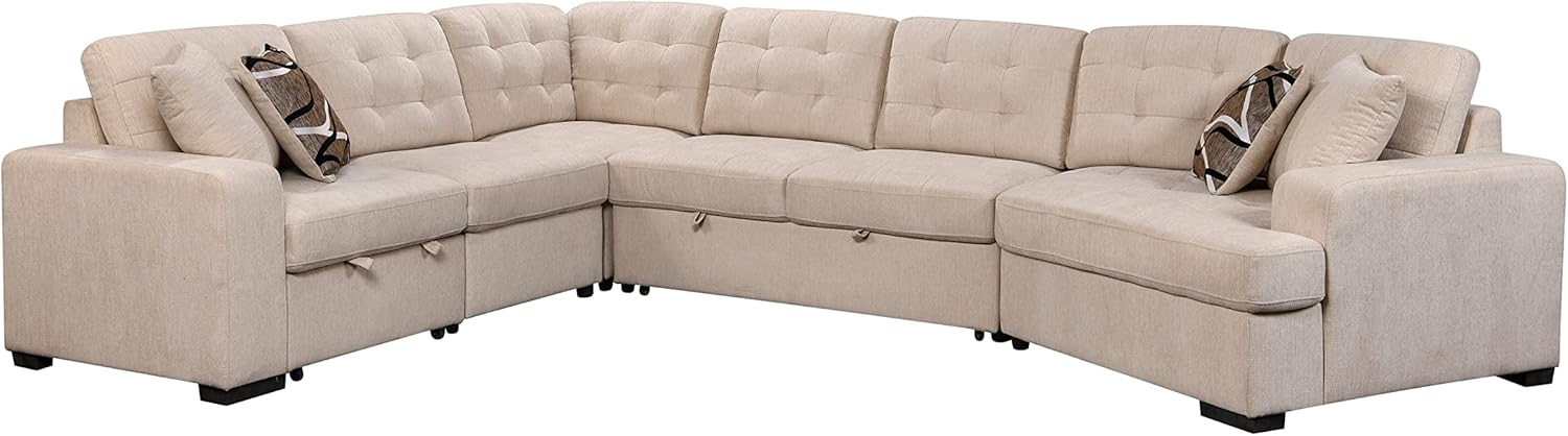 FANYE Cama y tumbona seccionales en forma de U Coner de 149 pulgadas, cama y diván seccional, sofá tapizado de felpilla de 7 plazas, sofá y sofá