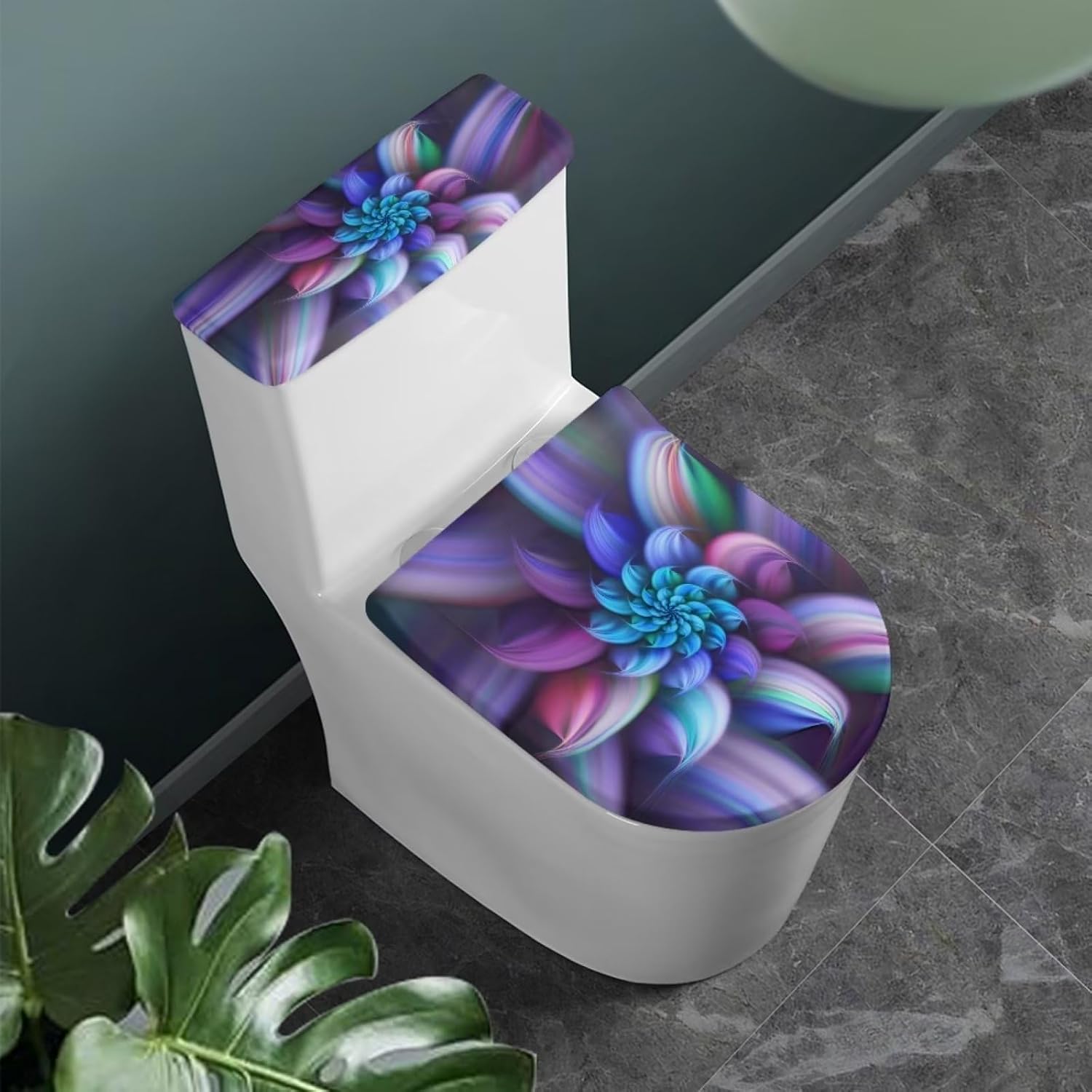 KUIFORTI Juego de 2 fundas de tapa de inodoro con estampado floral de arte floral, funda de asiento para tapa de inodoro y tapa de tanque de