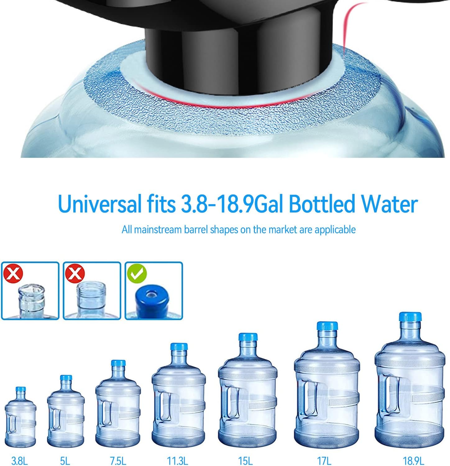 Bomba dispensadora de agua de 5 galones, bomba dispensadora de agua potable, botellas de agua de 3.8-18.9L, recargable por USB, eléctrico,