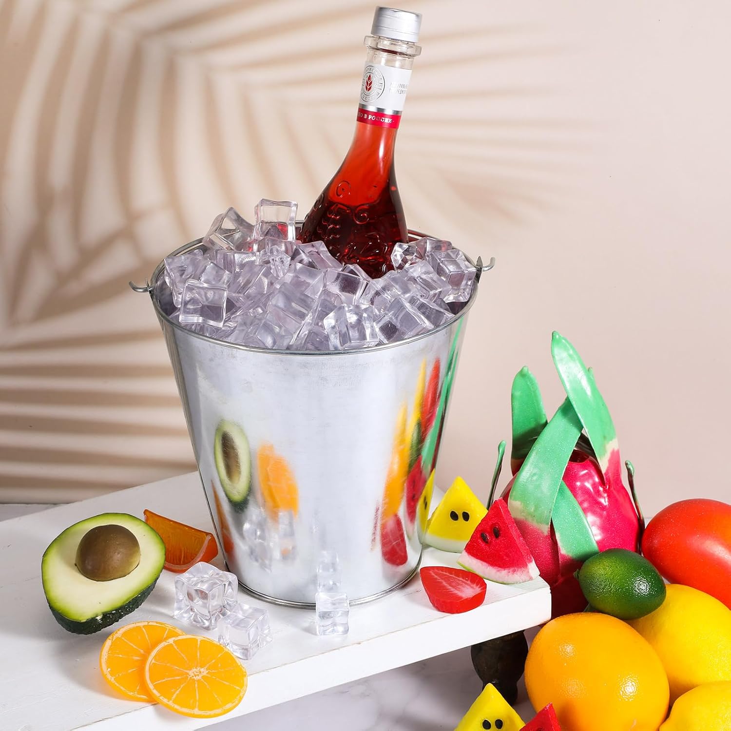 12 juegos de cubos galvanizados con pinza y cuchara, incluye 12 cubos de cerveza de 7 pulgadas y 100 onzas, cubos de hielo de metal con asa, 6