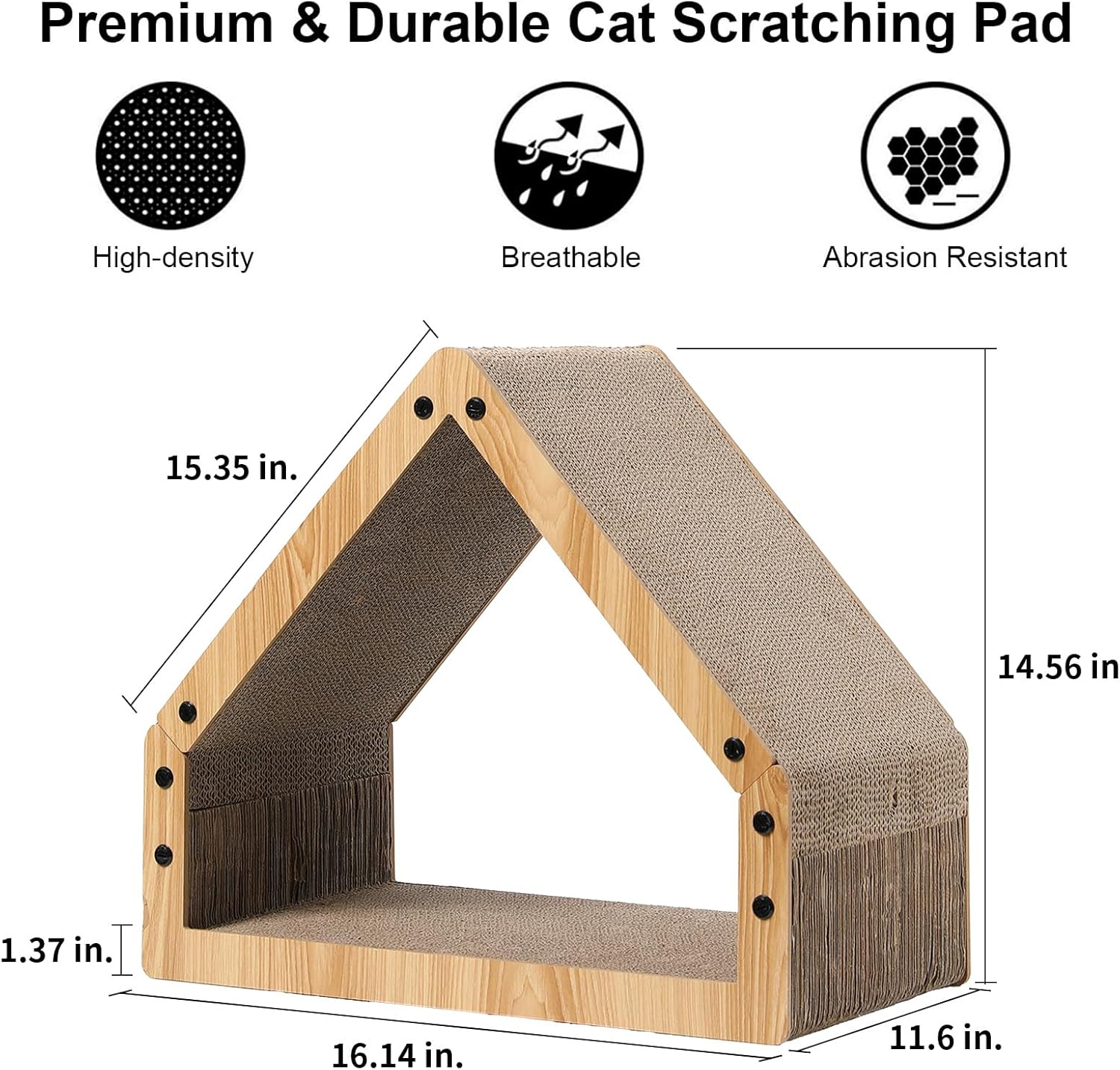 FUKUMARU Casa rascador para gatos, diseño de cartón acogedor, seguro y seguro para gatitos, ecológico, superficie biselada de 16.14 pulgadas,