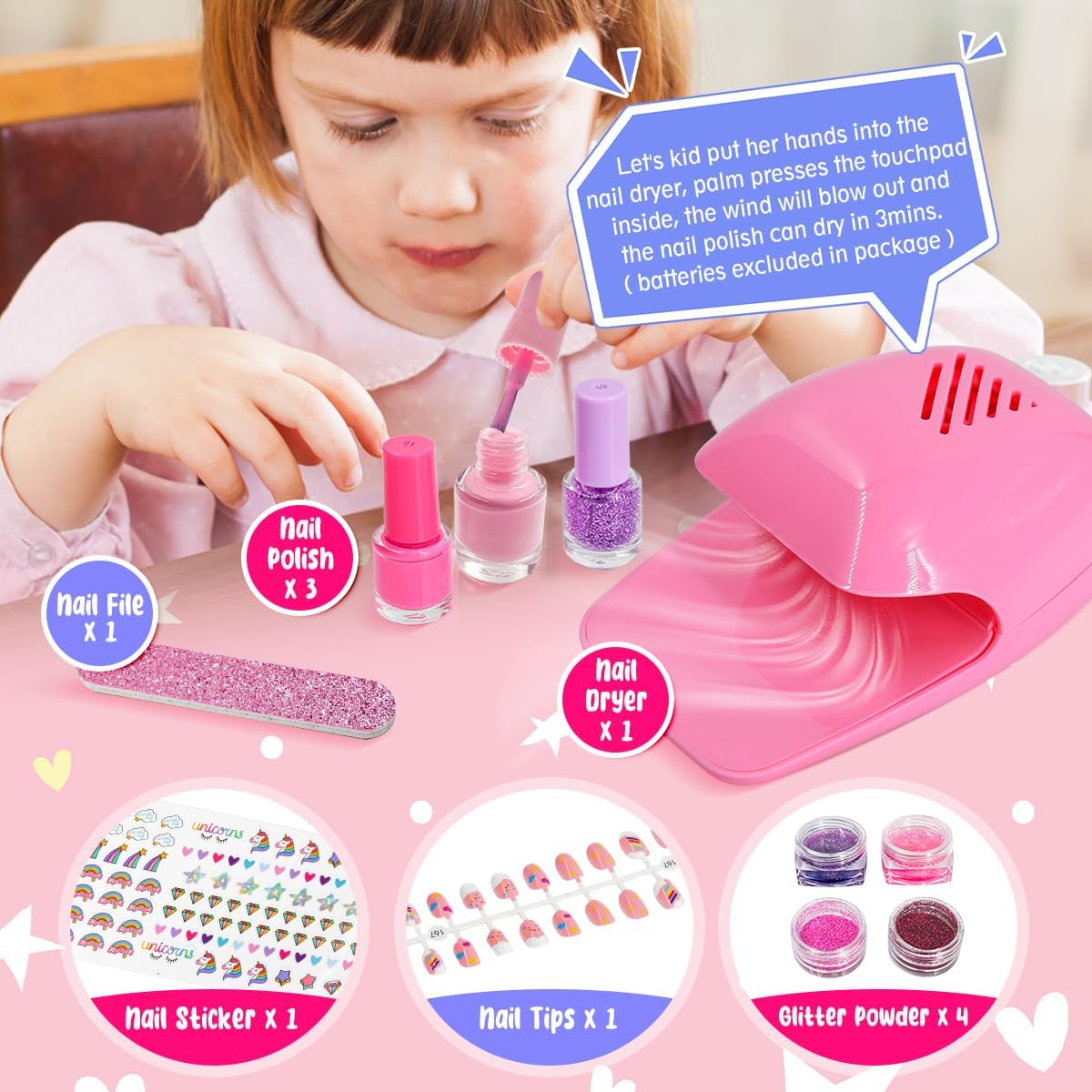 Kids Makeup Set Toys Gift, Washable Make Up Kits and Nail Polish Set Hair Dye Stick for Girls , Perfect Kids Christmas Birthday Gifts for Girl Ages