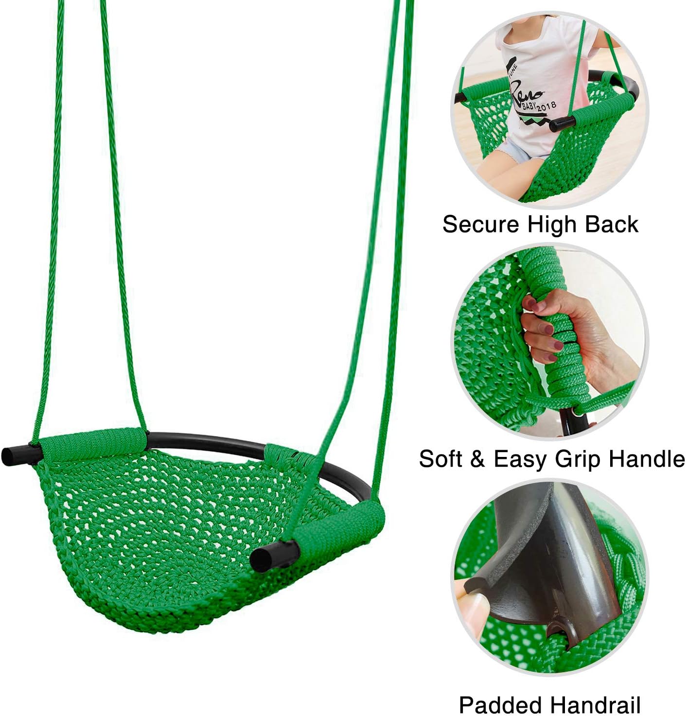 RedSwing Asiento de columpio para niños con cuerdas ajustables, asiento de columpio infantil tejido a mano, ideal para árbol, exterior, interior,