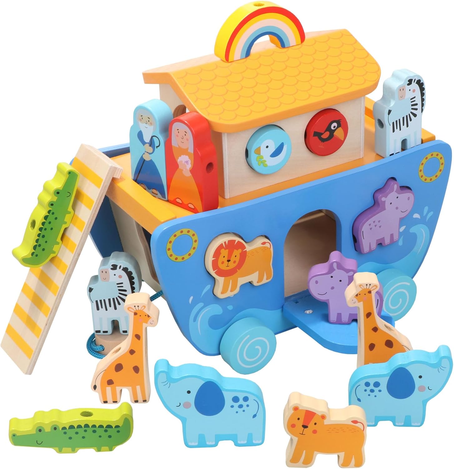 Tooysea Juguete de madera del arca de Noé con clasificador de formas de animales, regalos de bautismo para 1, 2, 3, 4 años, juguetes Montessori para