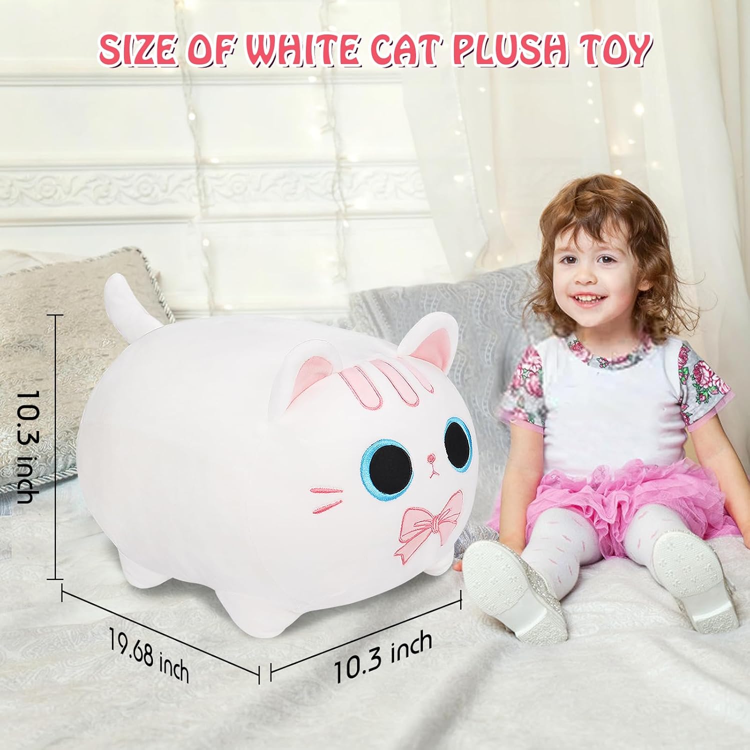 Peluche de gato blanco, regalos para novia, animales de peluche de gato grande de 20 pulgadas, almohada de cuerpo de gato gigante, juguete de