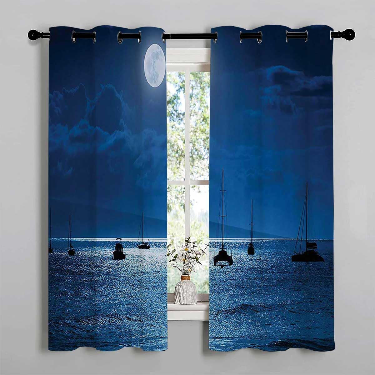 YANFENQI Curtains for Bedroom Short Ocean Decor Grommet Short Curtains for Sliding Door Cortinas para Ventanas De Cuarto 63Inch Width by 80Inch