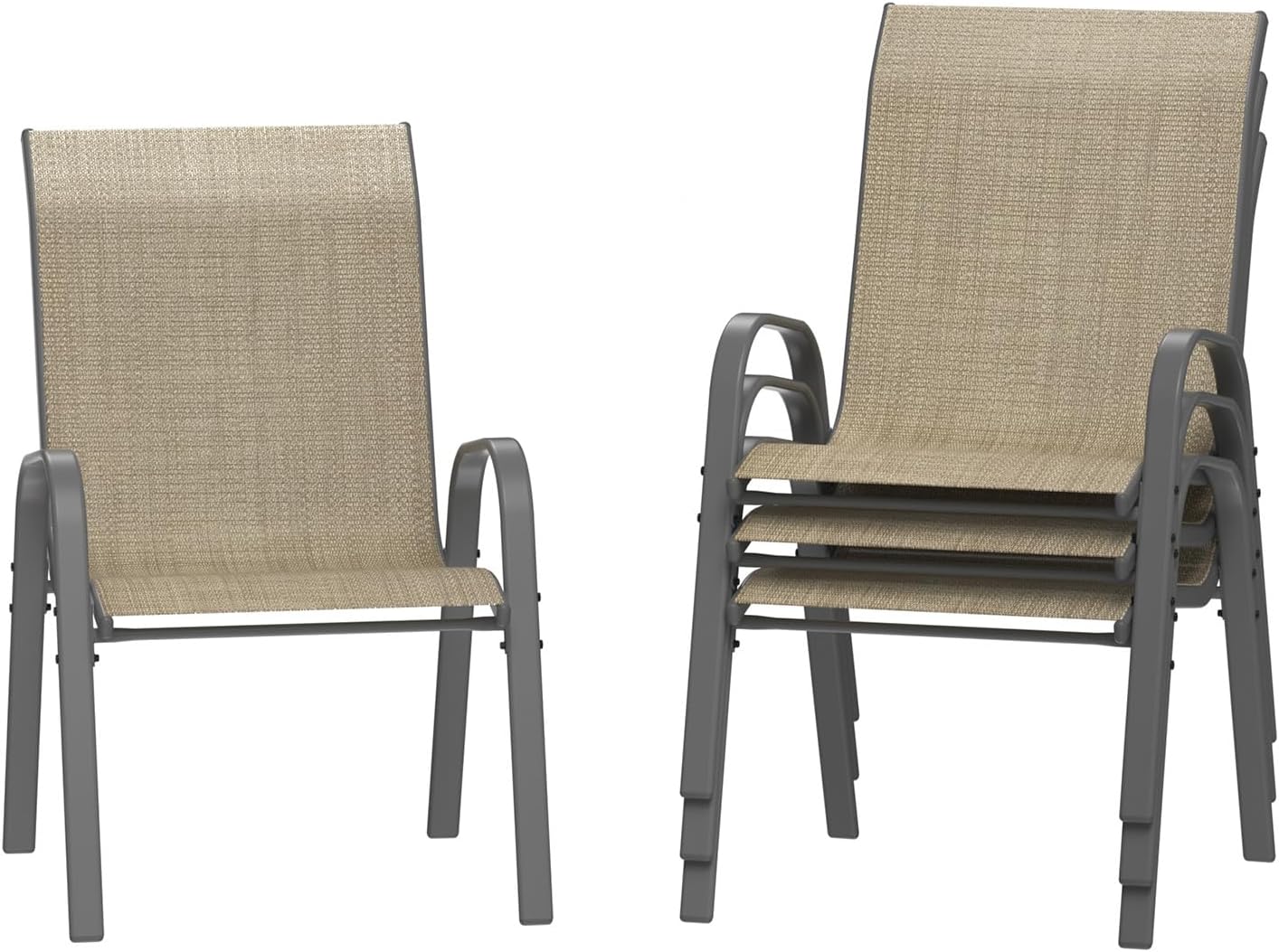 Amopatio Juego de 4 sillas de patio, sillas de comedor apilables para todo tipo de clima, transpirables y cómodos, muebles de jardín al aire libre