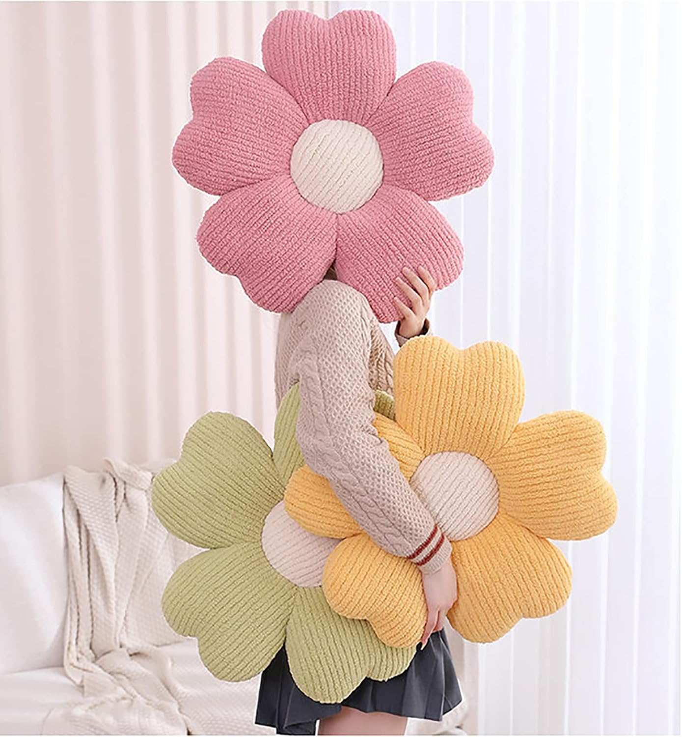 Almohada de pétalos de felpa agradable a la piel. Suave y cómoda, esponjosa y completa, meticulosa mano de obra (19 pulgadas, amarillo)