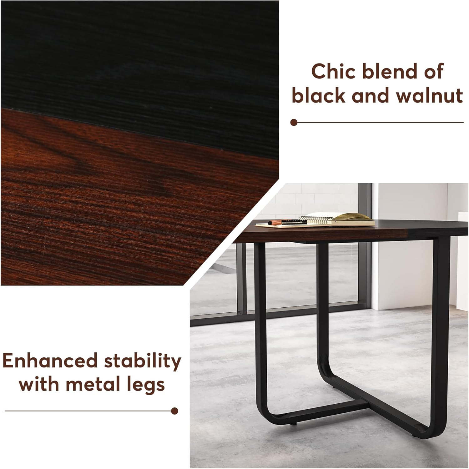 Tribesigns Mesa de comedor ovalada moderna de 70.86 pulgadas con tablero de empalme de acabado nogal y negro, mesas de cocina curvadas para 6-8,