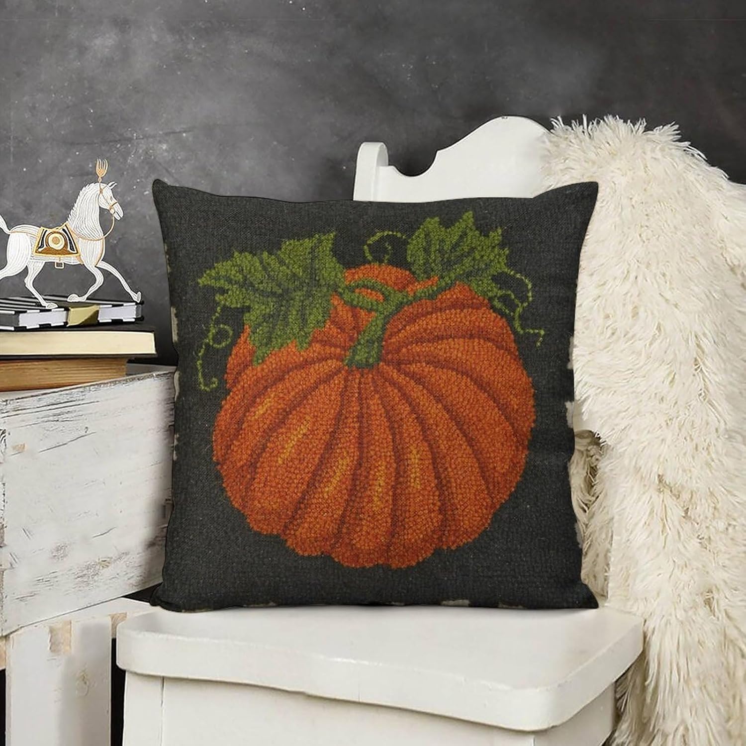 Funda de almohada con gancho de calabaza, fundas de almohada decorativas de otoño, fundas de cojín lumbar suaves para sofá, dormitorio, 18 x 18