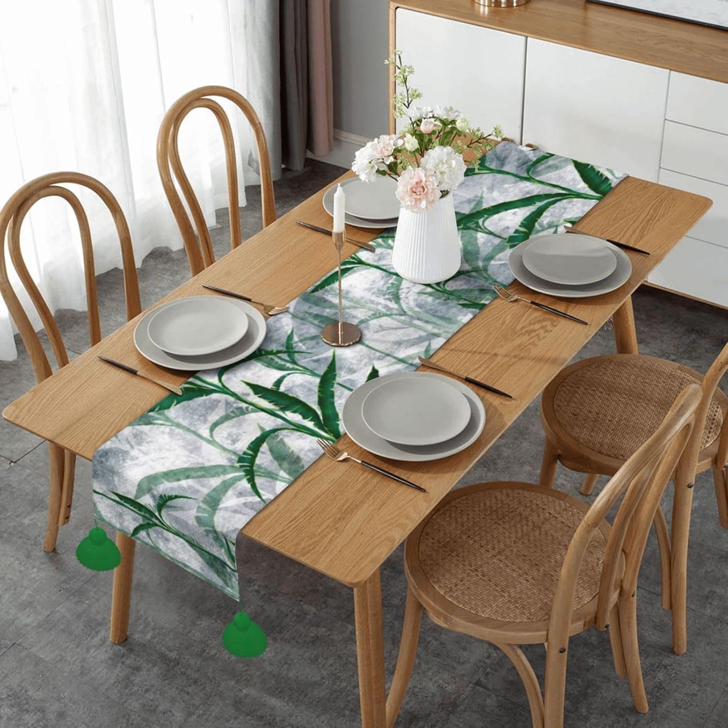 Camino de mesa de Navidad con pasto de acuarela, decoración de mesa de comedor, decoración de Navidad, decoración de interiores del hogar, caminos