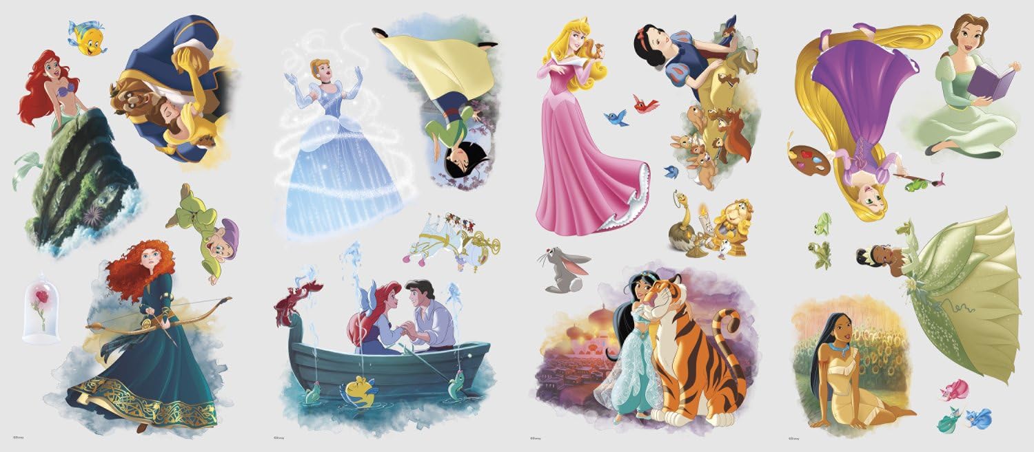 RoomMates RMK3278SCS Disney Princess Dream – Calcomanías de pared grandes para despegar y pegar, azul, verde, naranja