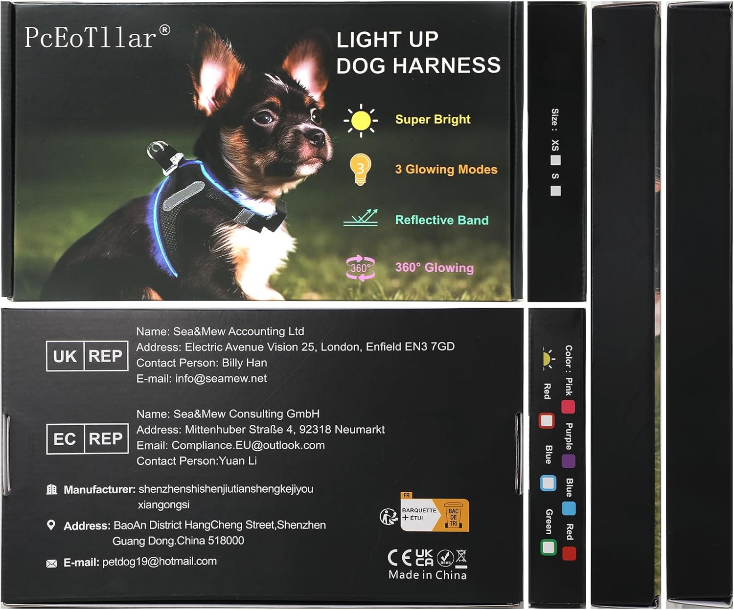 PcEoTllar Arnés para perro con luz LED, arnés de chaleco para perro con luces LED sin tirones, arnés recargable ajustable para cachorros y perros