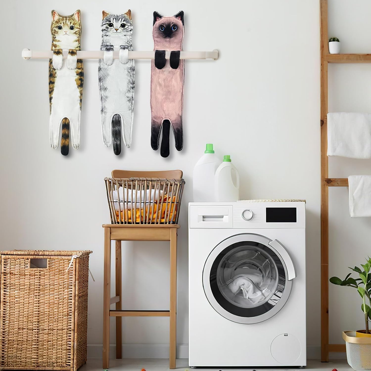 PAT JUUMG Divertidas toallas de mano de gato para baño, cocina, toalla de gato, bonitas toallas decorativas para colgar, súper absorbentes, suaves,
