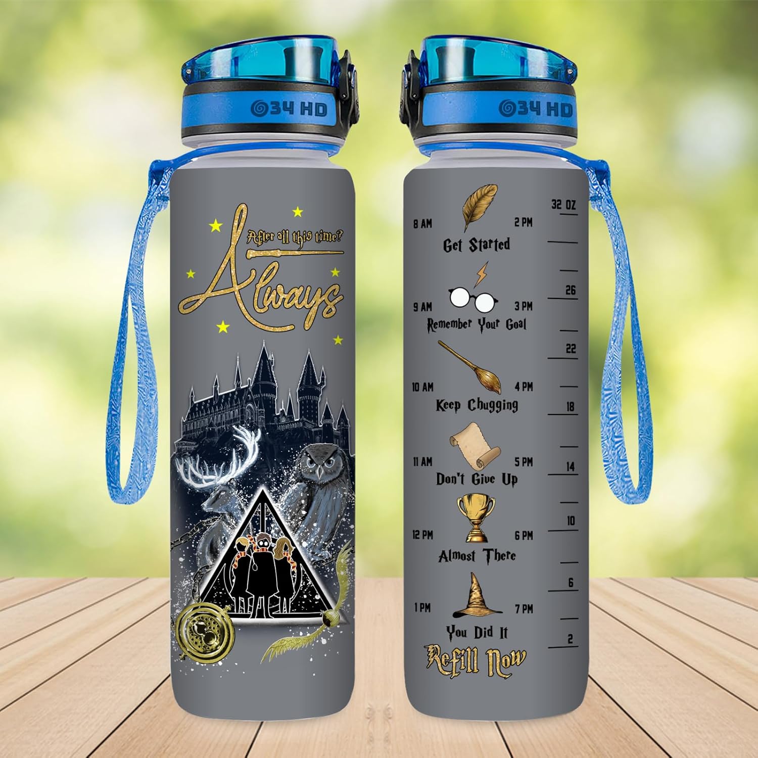 Potter – Botella de agua de 32 onzas con marcador de tiempo, botella motivacional de After All This Time, regalos para amantes del cine, regalos