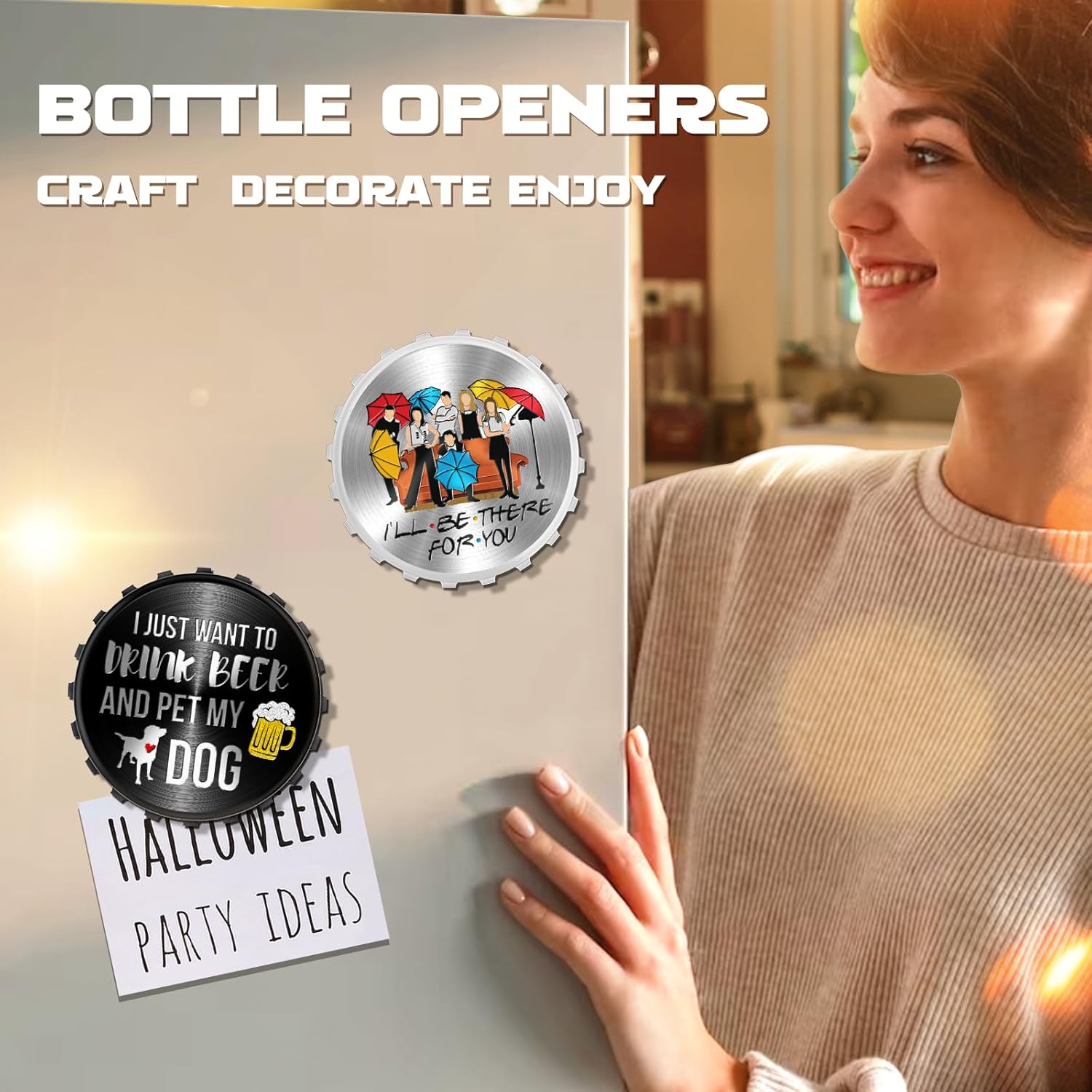 Buleens Abrebotellas magnético para nevera, lindo y divertido diseñador de botellas de cerveza imán para refrigerador con calcomanía de perro de