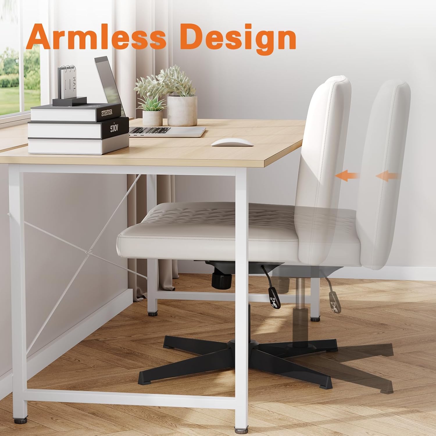 Silla de oficina sin brazos, silla de escritorio sin ruedas, silla de oficina con patas cruzadas, silla de oficina ancha de piel sintética, sillas