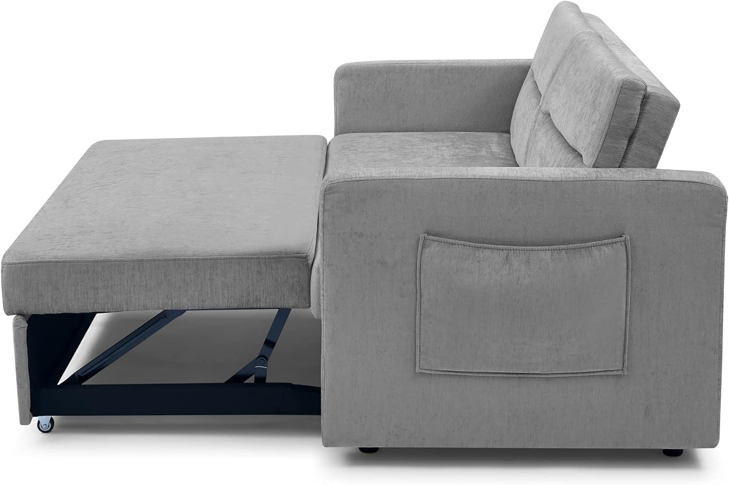 Sofá cama convertible moderno de 54.5 pulgadas, dos bolsillos laterales, tela gris con cama extraíble, sofá biplaza y respaldo ajustable para sala