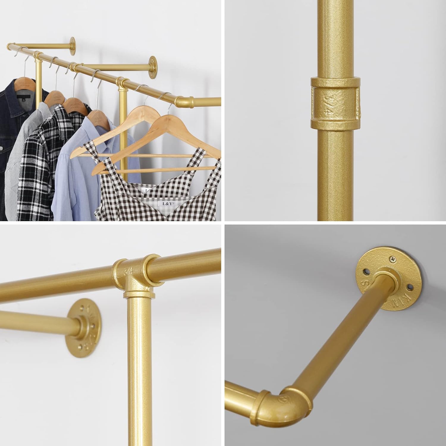 Perchero industrial para ropa montado en la pared, cinco bases, fuerte capacidad de carga, ahorro de espacio, adecuado para exhibición y