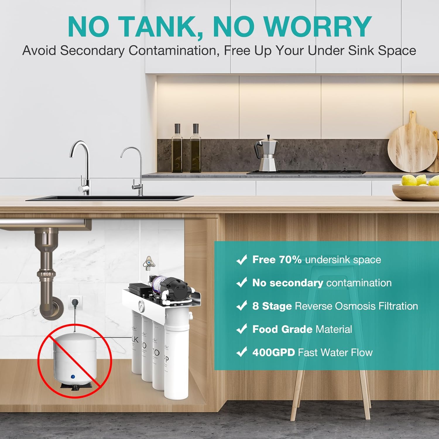 SimPure T1-400ALK Juego de cartuchos de filtro de repuesto de 1 año para sistema de filtro de agua de ósmosis inversa sin tanque T1-400ALK (2