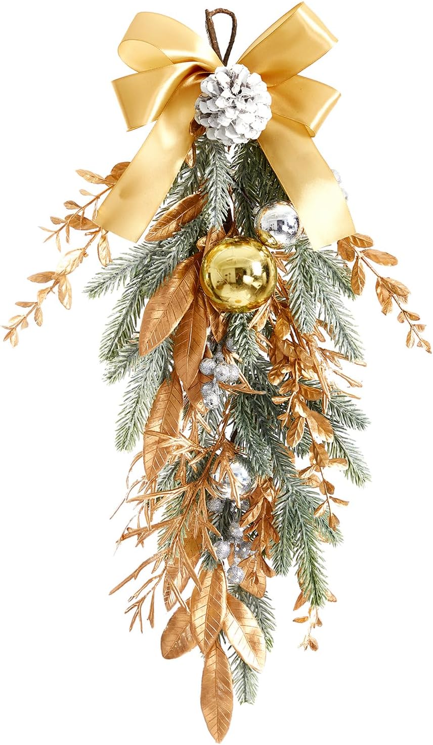 Corona de Navidad para puerta delantera, guirnalda de otoño para dintel de manto, festón de árbol al revés, guirnalda de semicírculo, rama de ratán