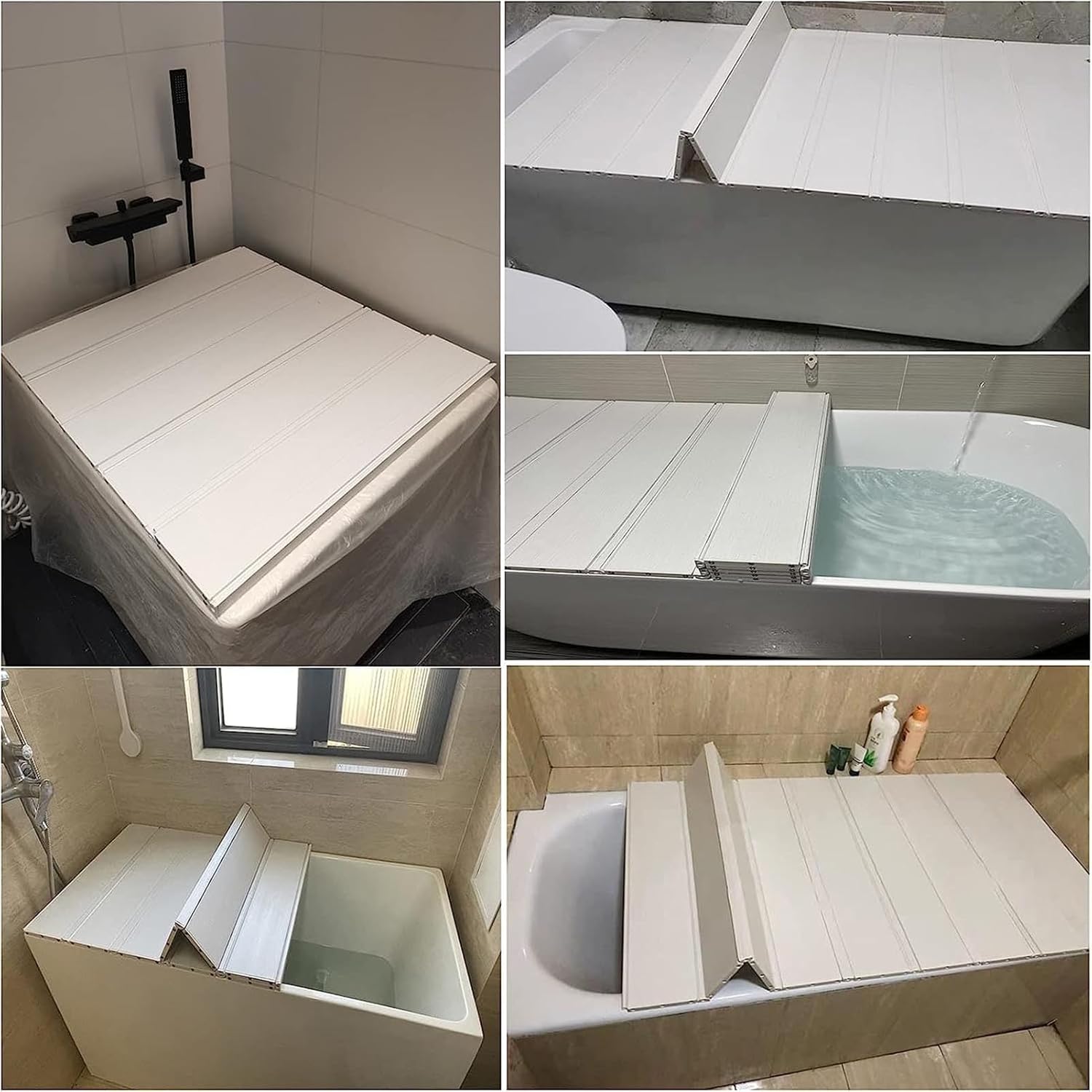 Cubierta de bañera plegable a prueba de polvo con persianas de 0.2 in de grosor impermeable para baños, spa, bujnie personalizable (color  blanco,