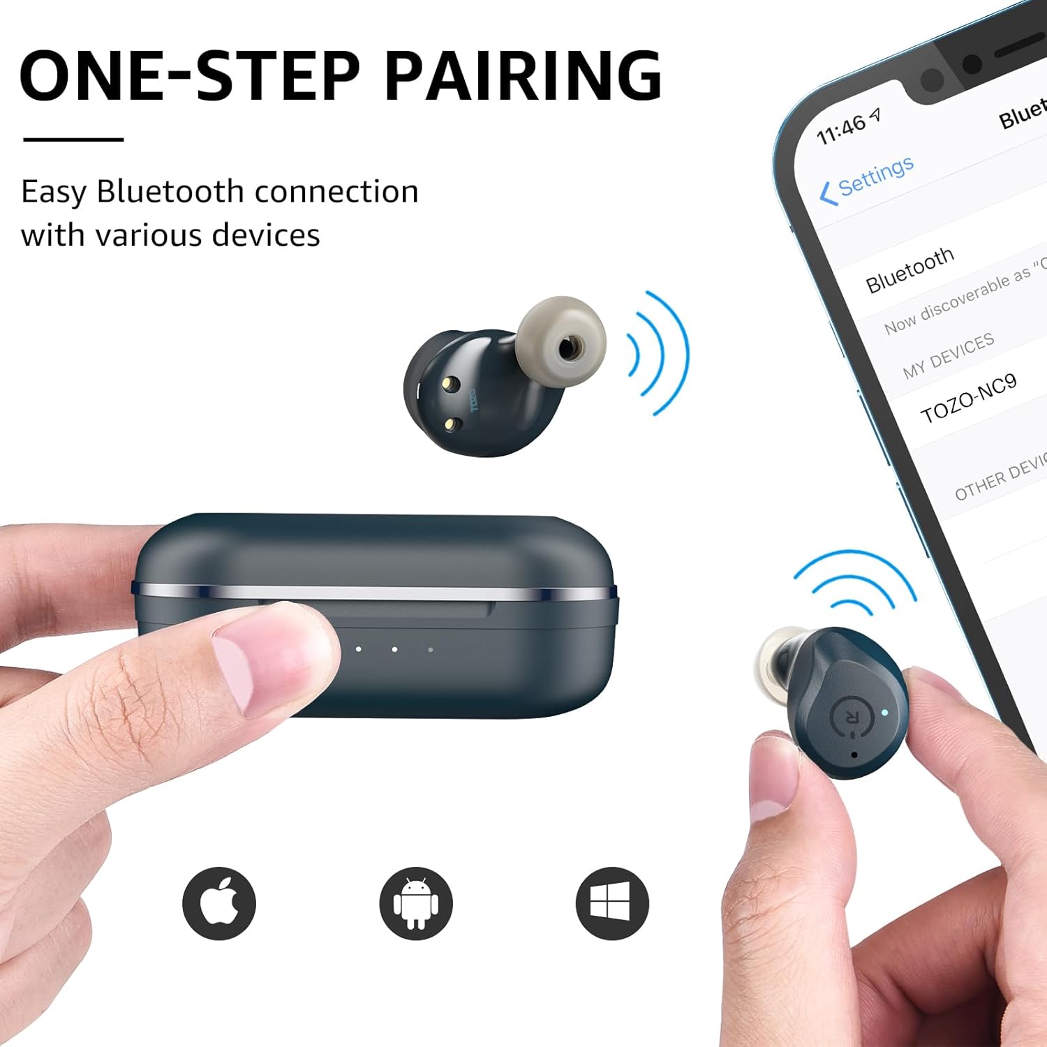 TOZO NC9 Auriculares inalámbricos híbridos con cancelación activa de ruido, auriculares intrauditivos IPX6 impermeables Bluetooth 5.3 estéreo,