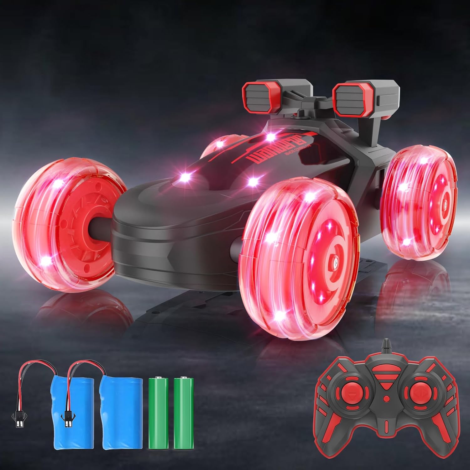 STAVOZE Último modelo Auto de control remoto, autos RC con neumáticos electromagnéticos iluminados, auto de acrobacias RC giratorio de 360 con