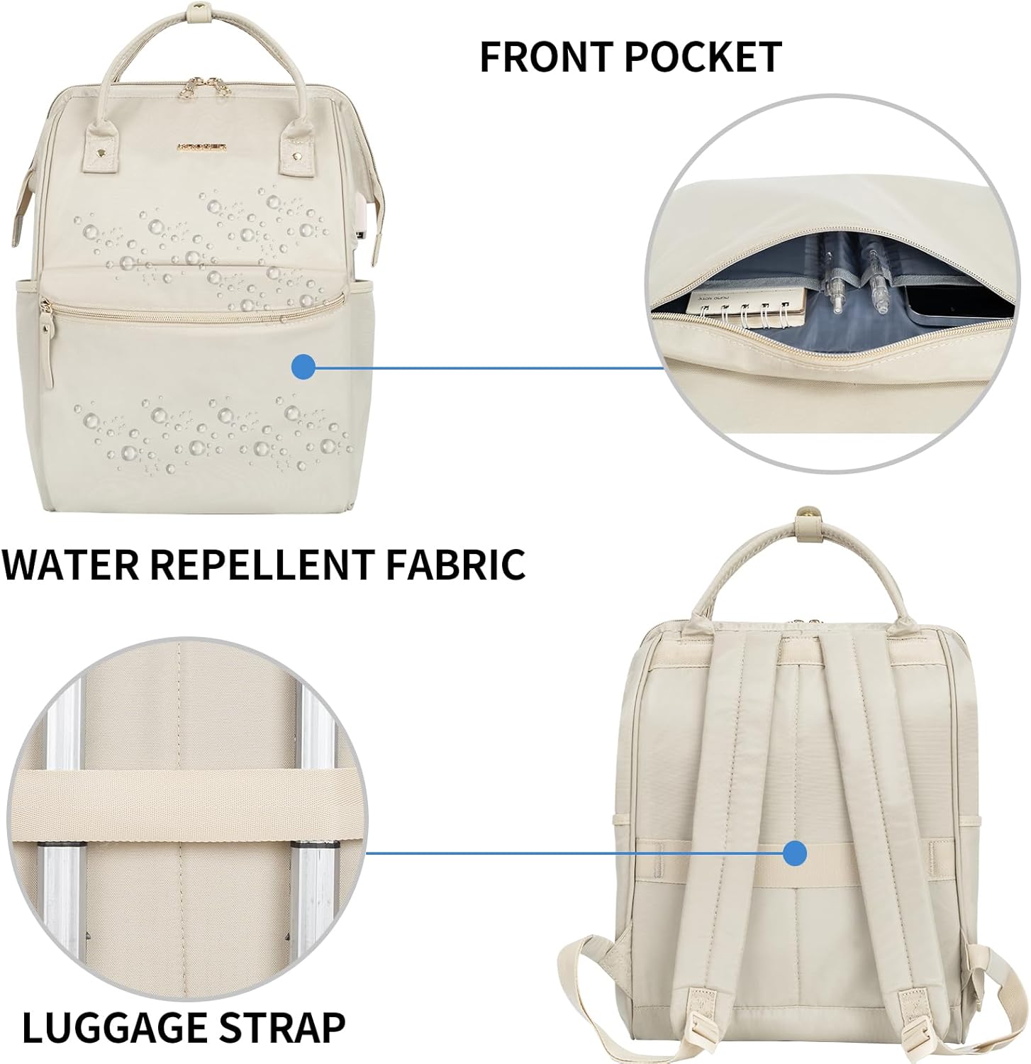 KROSER Mochila para computadora portátil de 15.6 pulgadas, mochila casual universitaria, Beige, Mochila para laptop