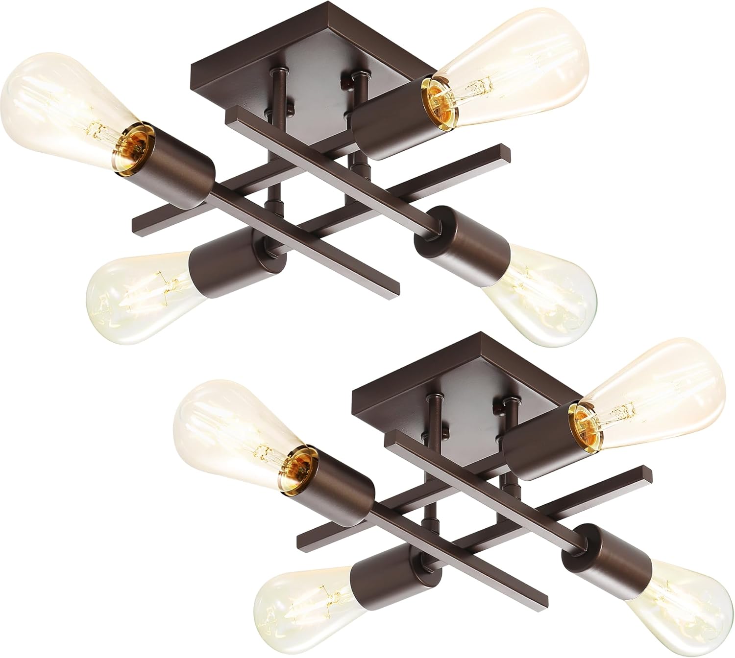 Lámparas industriales de techo semiempotradas de 4 luces, lámpara de araña de bronce aceitado de granja, moderna base E26 Sputnik lámparas de techo