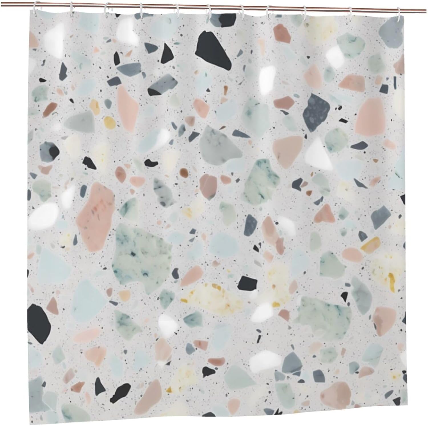 Cortina de ducha para baño con 12 ganchos, cortinas de ducha impermeables, cortina de baño de mármol de terrazo, cortina de baño pastel, decoración