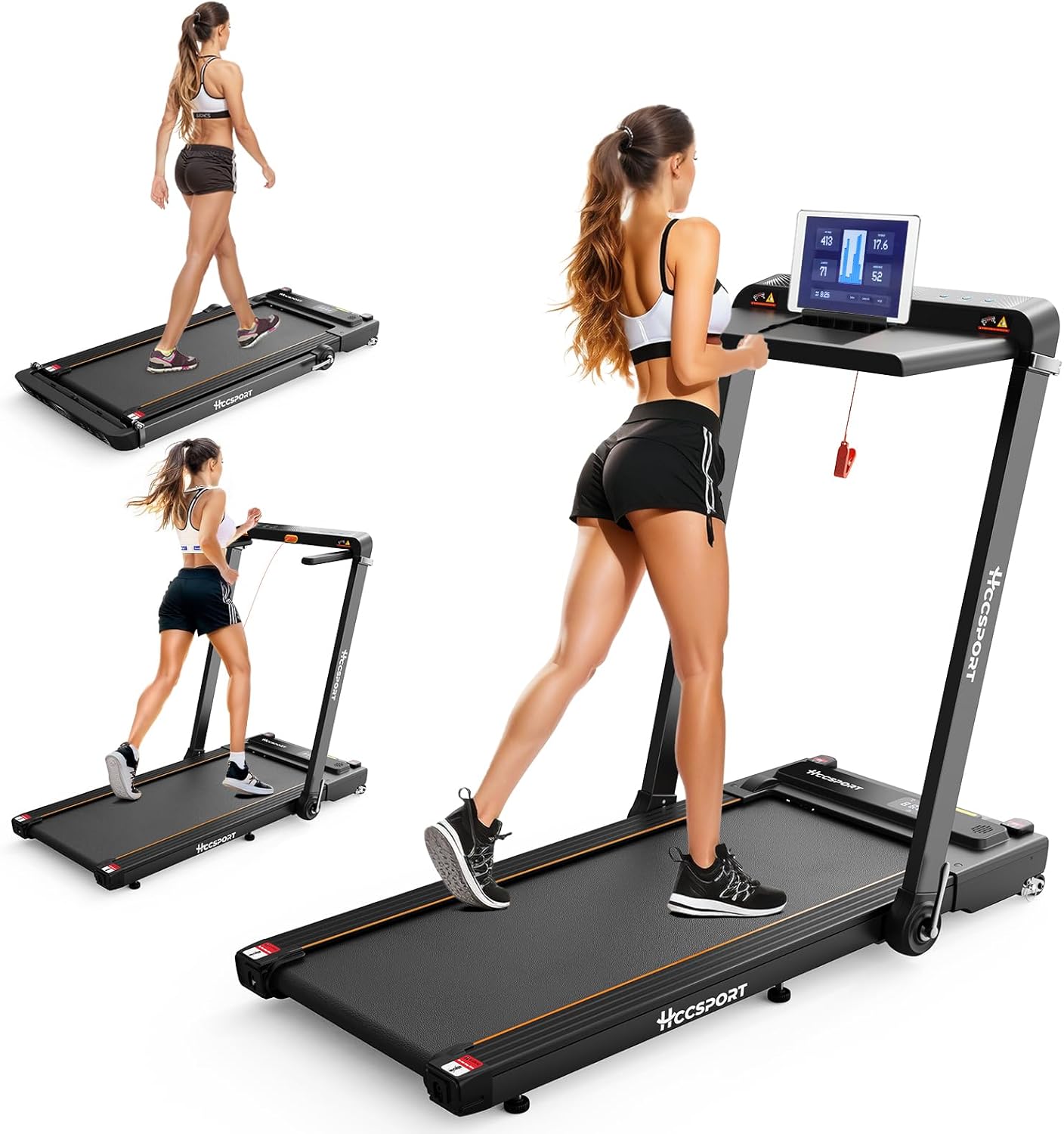 Cinta de correr con inclinación, 3 en 1 para debajo del escritorio, con estación de trabajo de escritorio extraíble, 3.5 HP plegable, compacta,