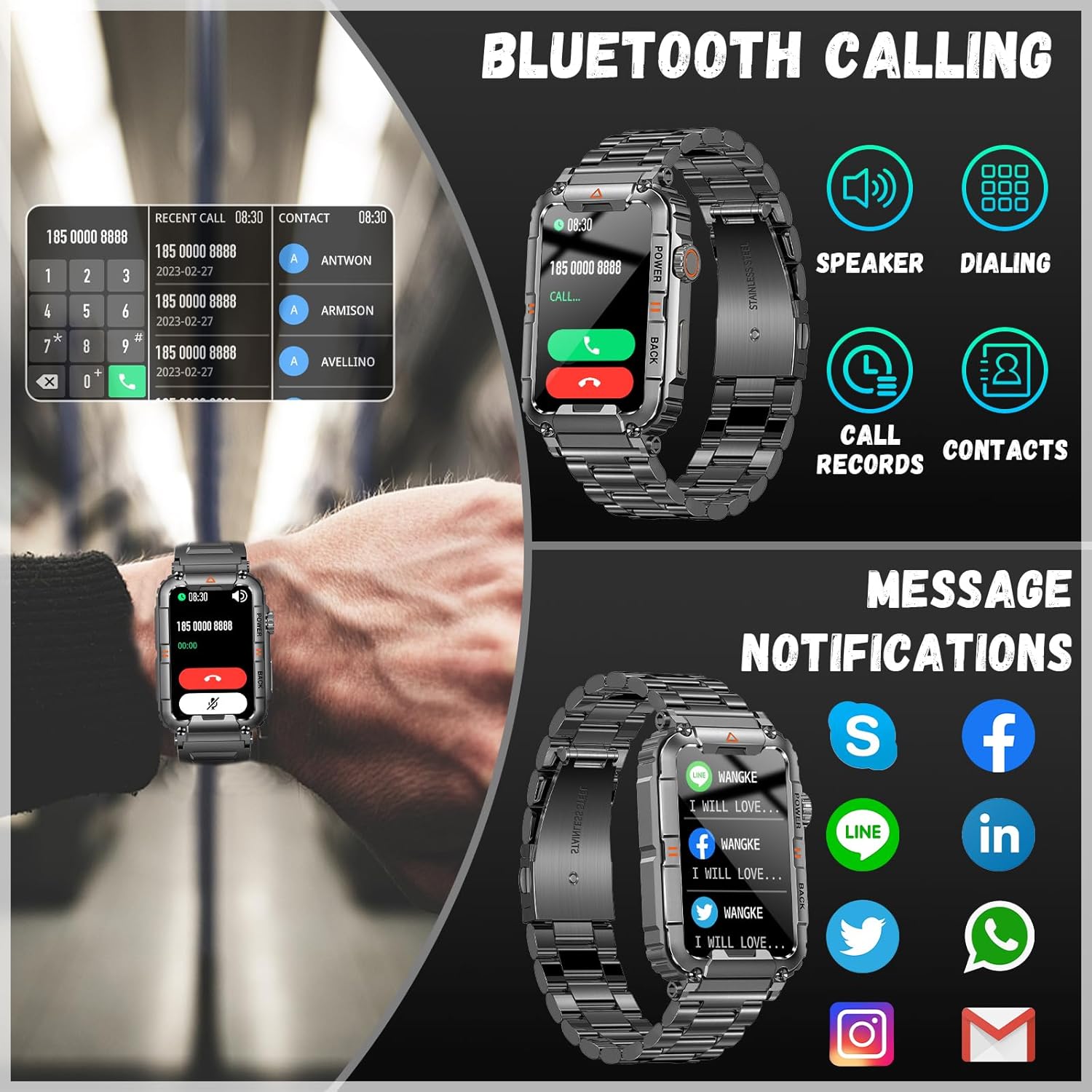 niolina Reloj inteligente para teléfonos Android iOS con respuesta y llamadas de 1.57 pulgadas, monitor de fitness HD para hombres, con contador de