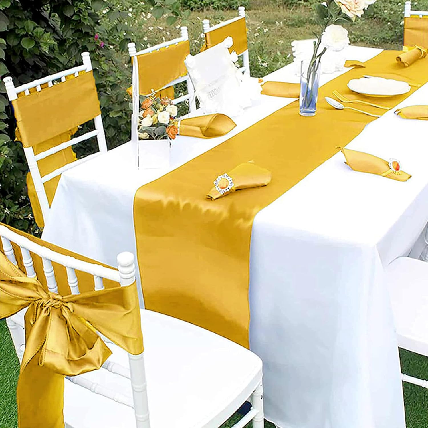REWOMC 50 bandas de satén para silla, diseño de lazo decorativo, para Acción de Gracias, boda, vacaciones, banquetes, fiestas, decoración del hogar