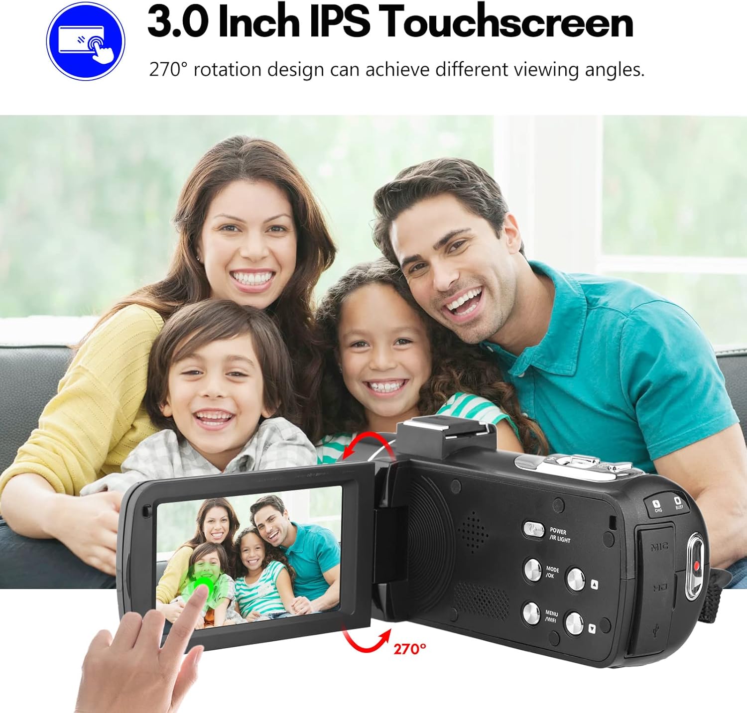 Andoer Cámara de vídeo digital 4K WiFi videocámara DV grabadora 56MP 18X zoom digital 3.0 pulgadas IPS pantalla táctil compatible con detección de