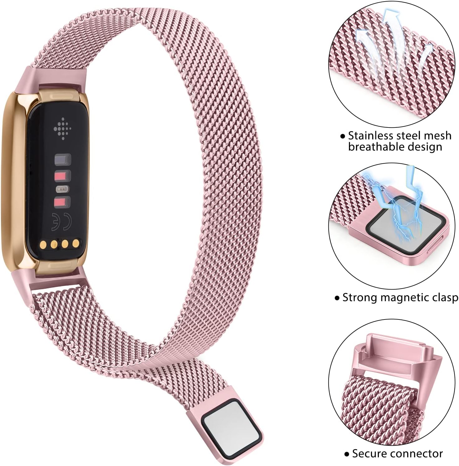 Correa de metal compatible con Fitbit Luxe Bands, correa de repuesto ajustable de malla de acero inoxidable para Fitbit LuxeLuxe Special Edition