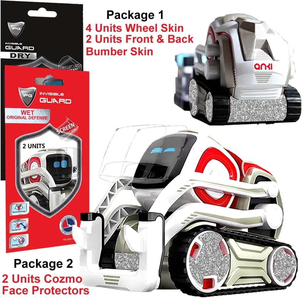 IPG Para Cozmo Robot Face Screen Guard Kit de Decoración Incluye Ruedas y Cuerpo Set 7 Unidades Calcomanías+2 Unidades Protector de Pantalla (Brillo