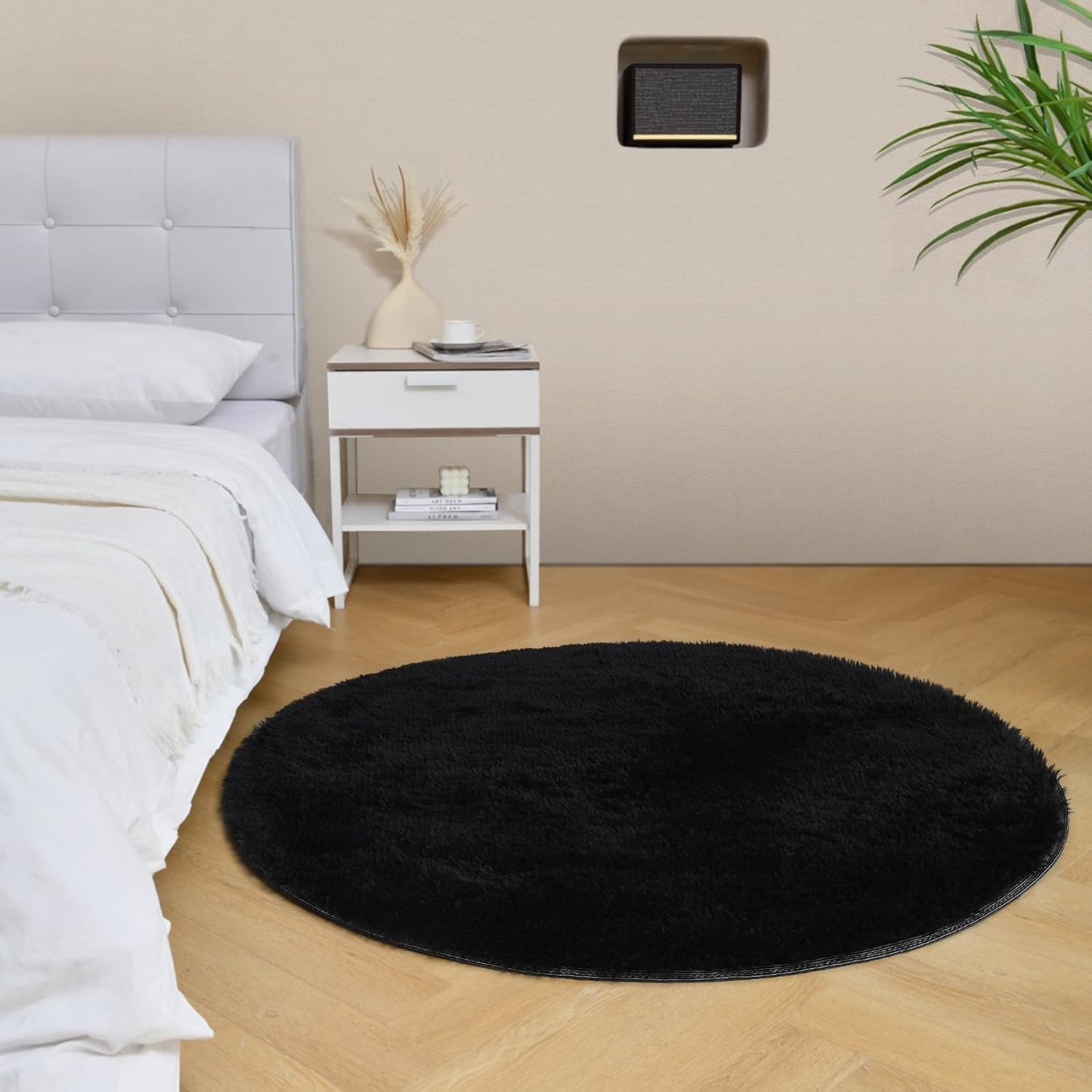 duduta Alfombra redonda negra esponjosa de 4 x 4 pies, alfombra circular de felpa peluda para guardería, dormitorio, sala de estar, decoración del