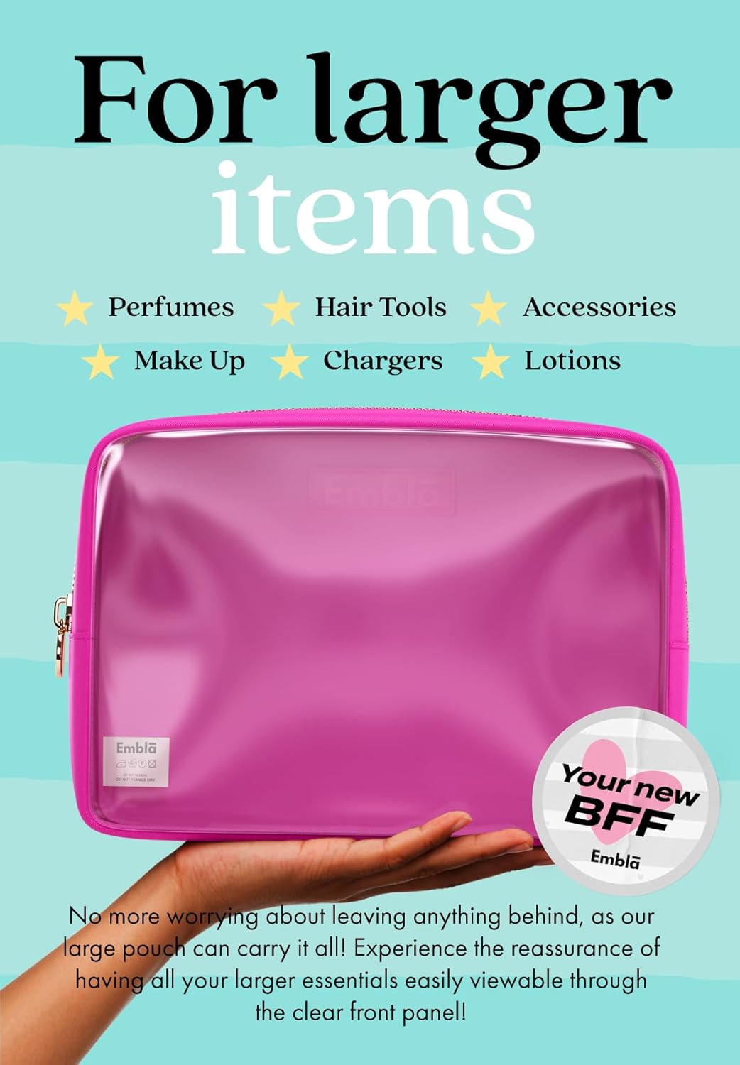 Embla Bolsa de maquillaje transparente para mujer, bolsa de cosméticos transparente, bolsas de cosméticos con cremallera, lindas bolsas de nailon