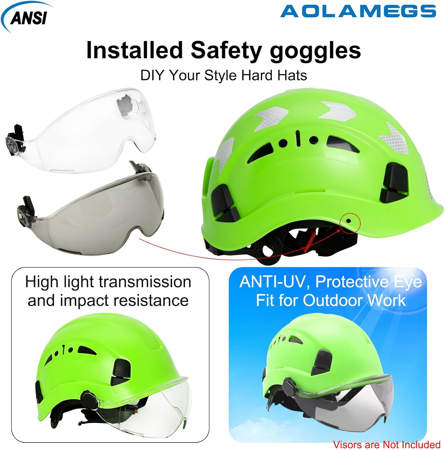 AOLAMEGS Casco de seguridad de construcción  ANSI Z89.1 OSHA aprobado por la OSHA cascos de seguridad con correas para la barbilla, sombreros